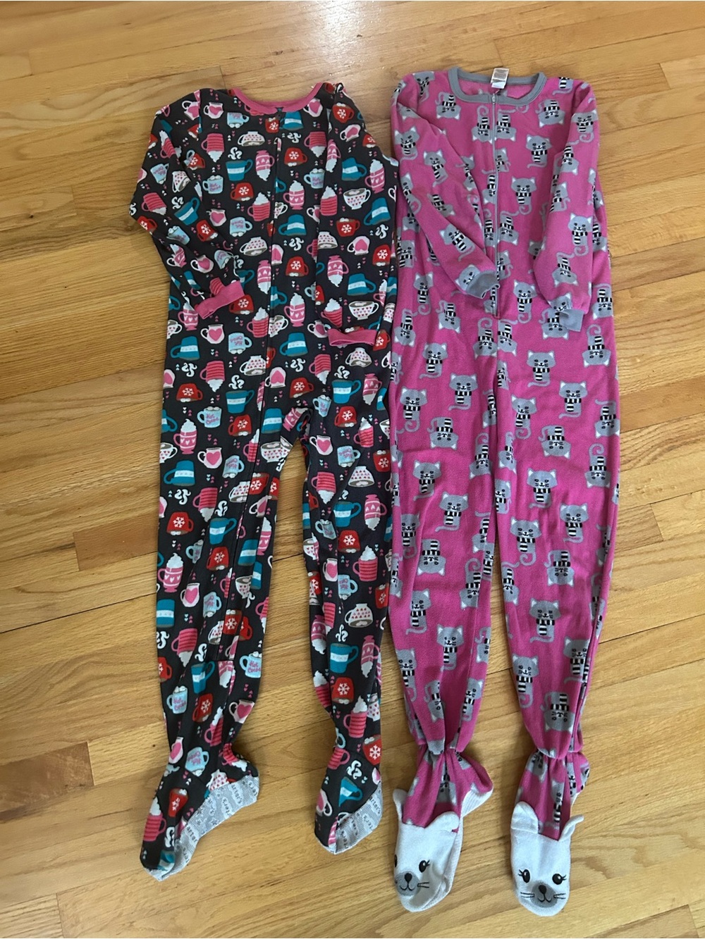 Cat and Hot Cocoa Footie Pajamas Size 7/8